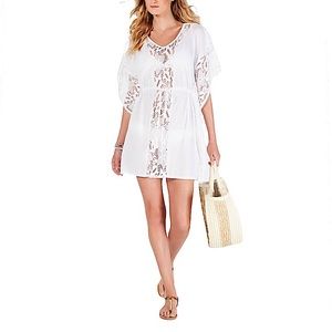 Wearabouts White Floral Caftan Dress White Swim Cover-Up L